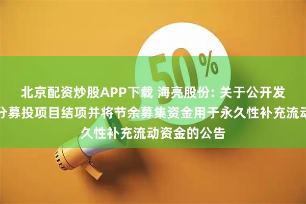 北京配资炒股APP下载 海亮股份: 关于公开发行可转债部分募投项目结项并将节余募集资金用于永久性补充流动资金的公告